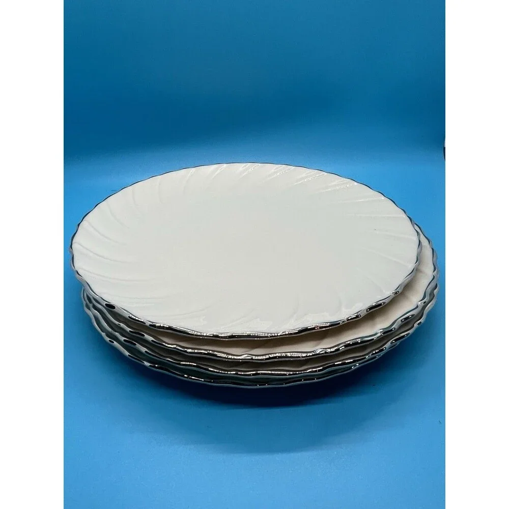 4 Lenox Weatherly salad Plates 8” dish plate silver white swirl fine china usa